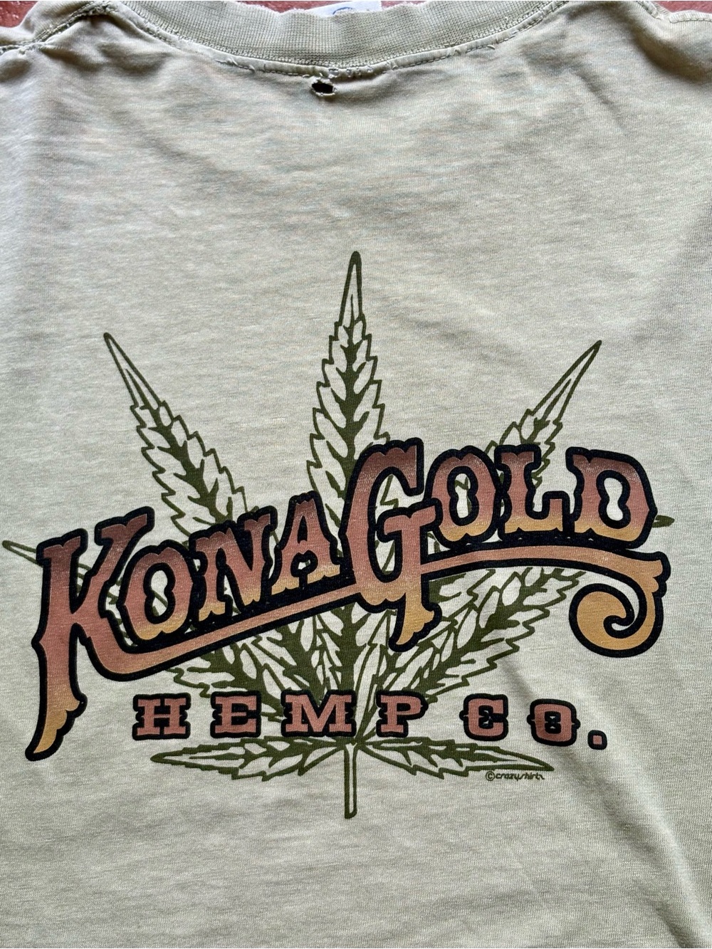 Kona Gold hemp co. Weed 420 vintage- Light Olive with Green Print shirt large